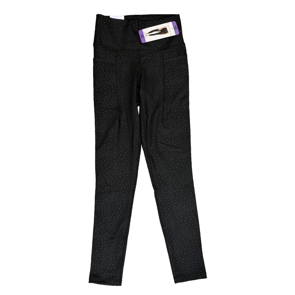 NWT‎ Danskin Leggings Capri Pants Women XS Black Yoga Dance Logo Workout Design